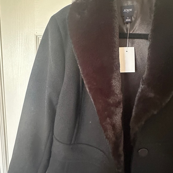 J. Crew Factory Black Trench Lady Day Coat with Faux Fur Collar - Picture 4 of 6
